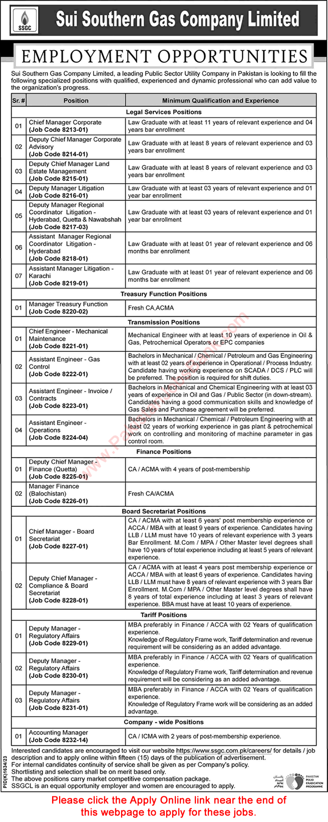 SSGC Jobs December 2023 Apply Online Sui Southern Gas Company Limited Latest