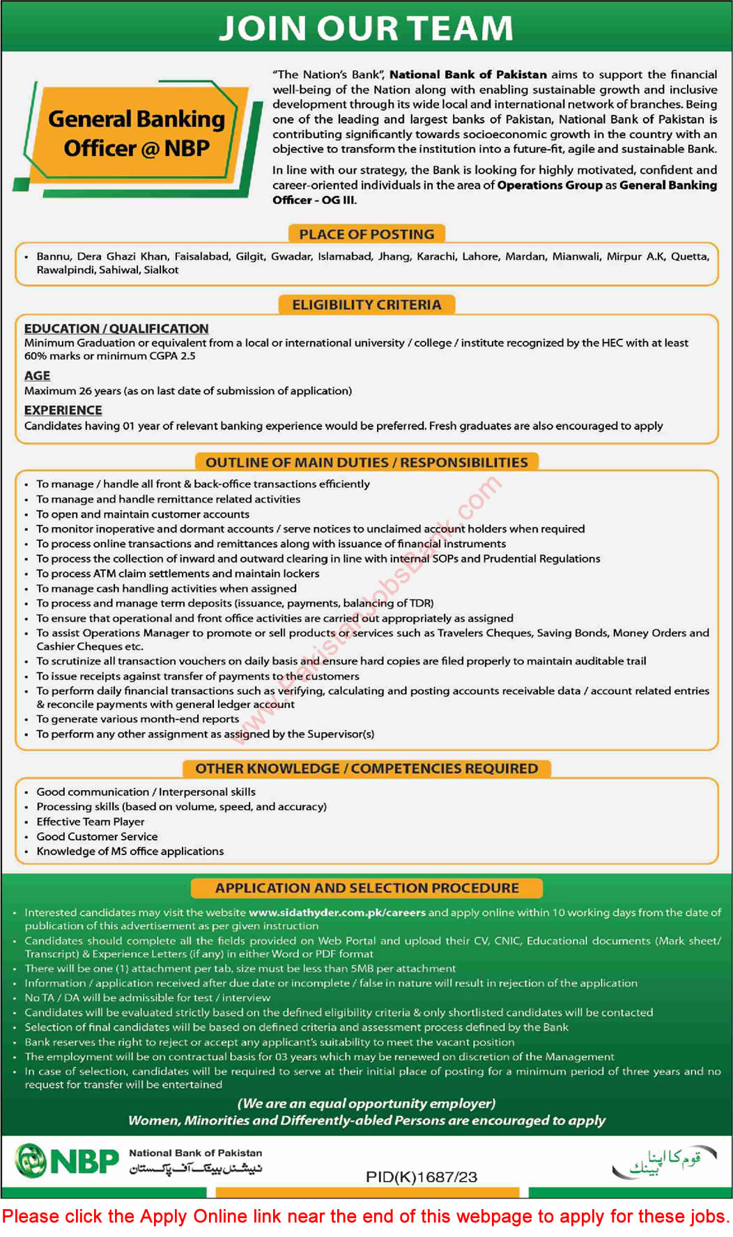 NBP Jobs December 2023 General Banking Officers National Bank of Pakistan Apply Online Latest