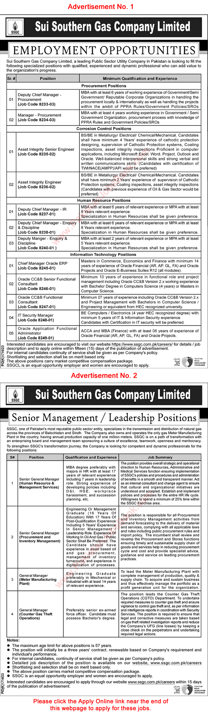 SSGC Jobs December 2023 Apply Online Sui Southern Gas Company Limited Latest