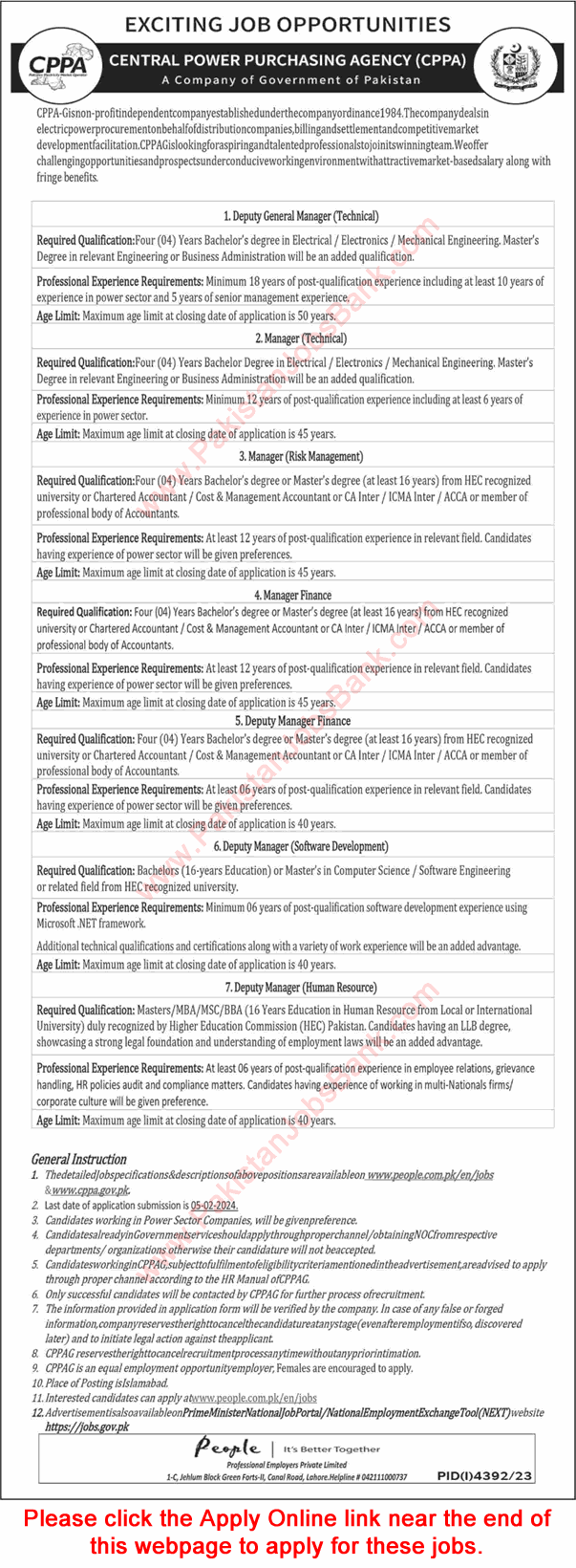 Deputy / Manager Jobs in Central Power Purchasing Agency (CPPA) Islamabad 2024 People Online Apply Latest
