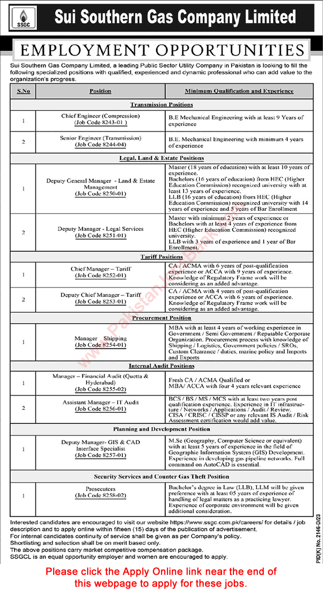 SSGC Jobs 2024 Apply Online Sui Southern Gas Company Limited Latest