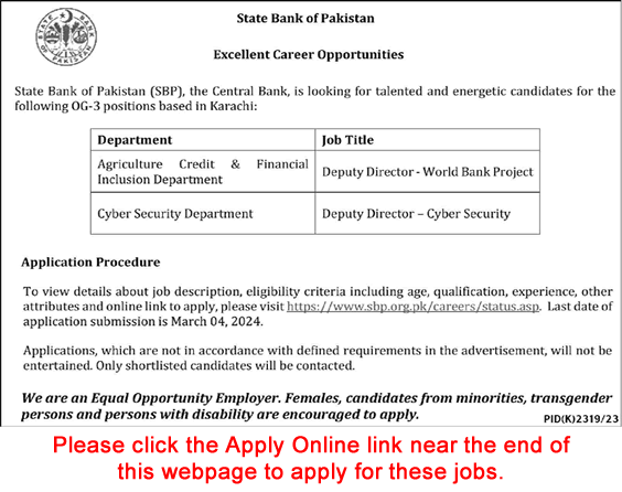 Deputy Director Jobs in State Bank of Pakistan February 2024 SBP Karachi Apply Online Latest