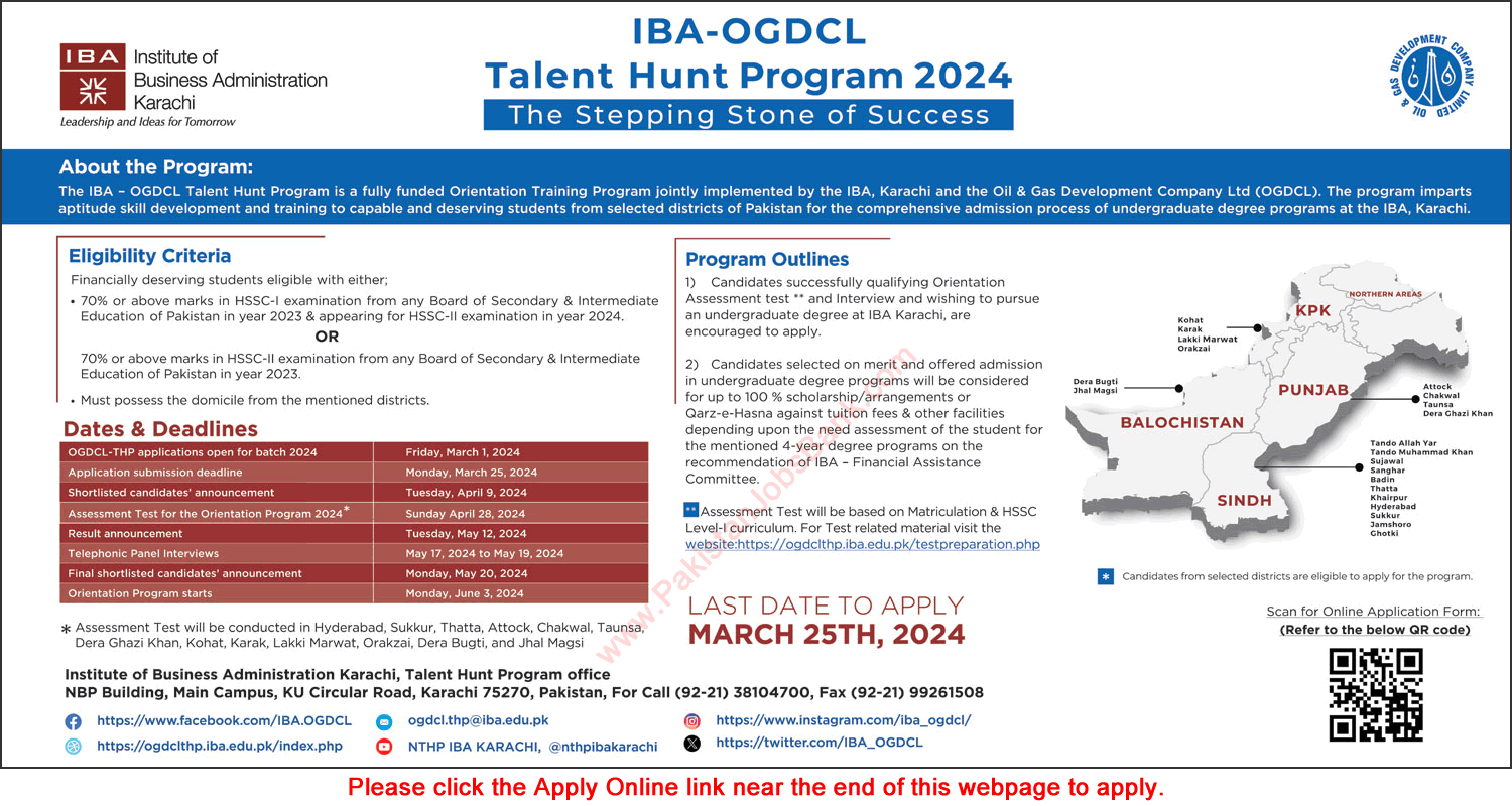 IBA OGDCL Talent Hunt Program 2024 Online Application Form Karachi Latest Advertisement