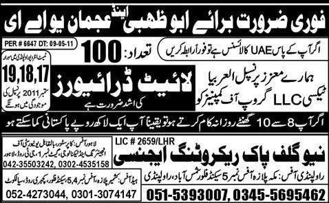 Urgently Required For Abu Dubai and Ajmaan