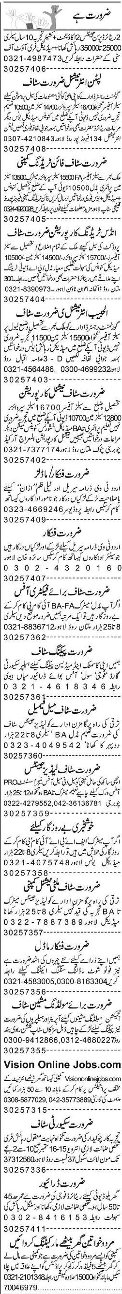 Misc. Jobs in Lahore Classified