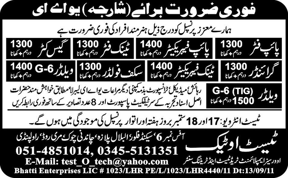 Urgently Required For Sharjaa UAE