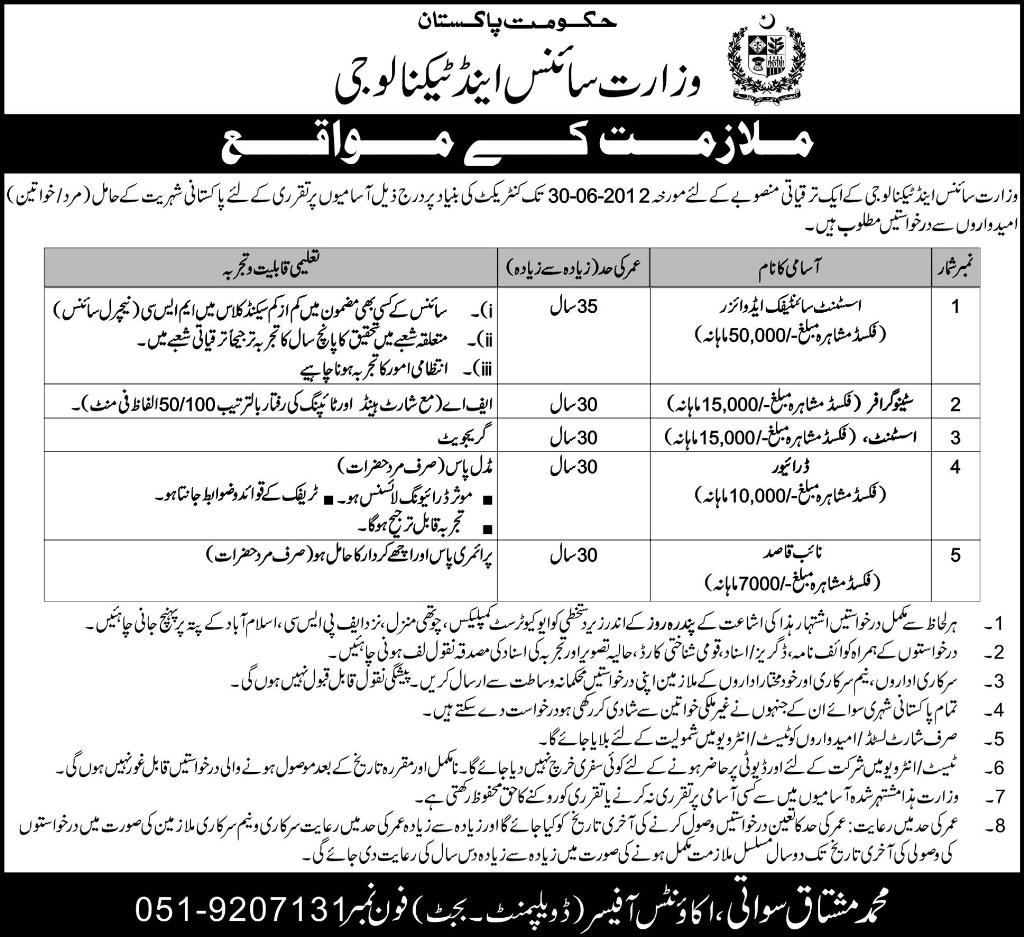 Job Opportunities in Ministry of Science and Technology