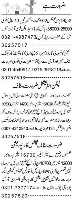 Misc. Jobs in Lahore Classified 1