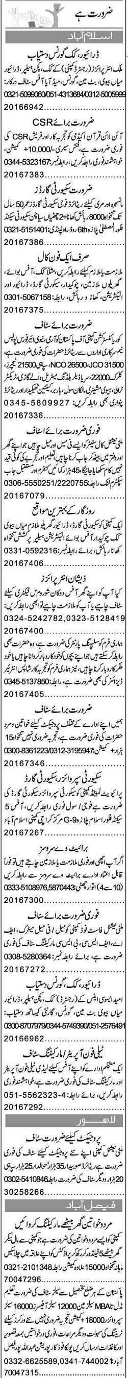 Misc. Jobs in Islamabad/Rawalpindi Express Classified