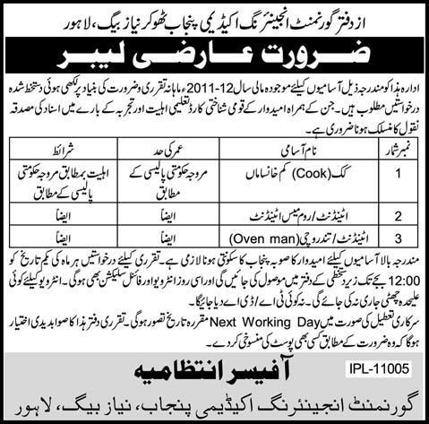 Temperary Labor Required by Govt. Engineering Academy Punjab