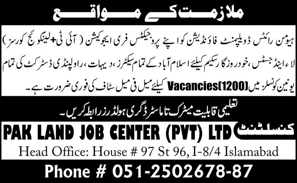 Human Resource Department Foundation Required Male & Female Staff