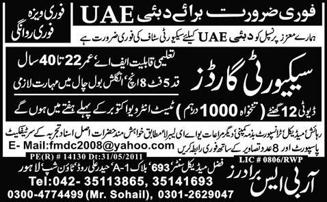 Urgently Required for Dubai, UAE