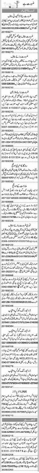 Misc. Jobs in Islamabad Express Classified 1