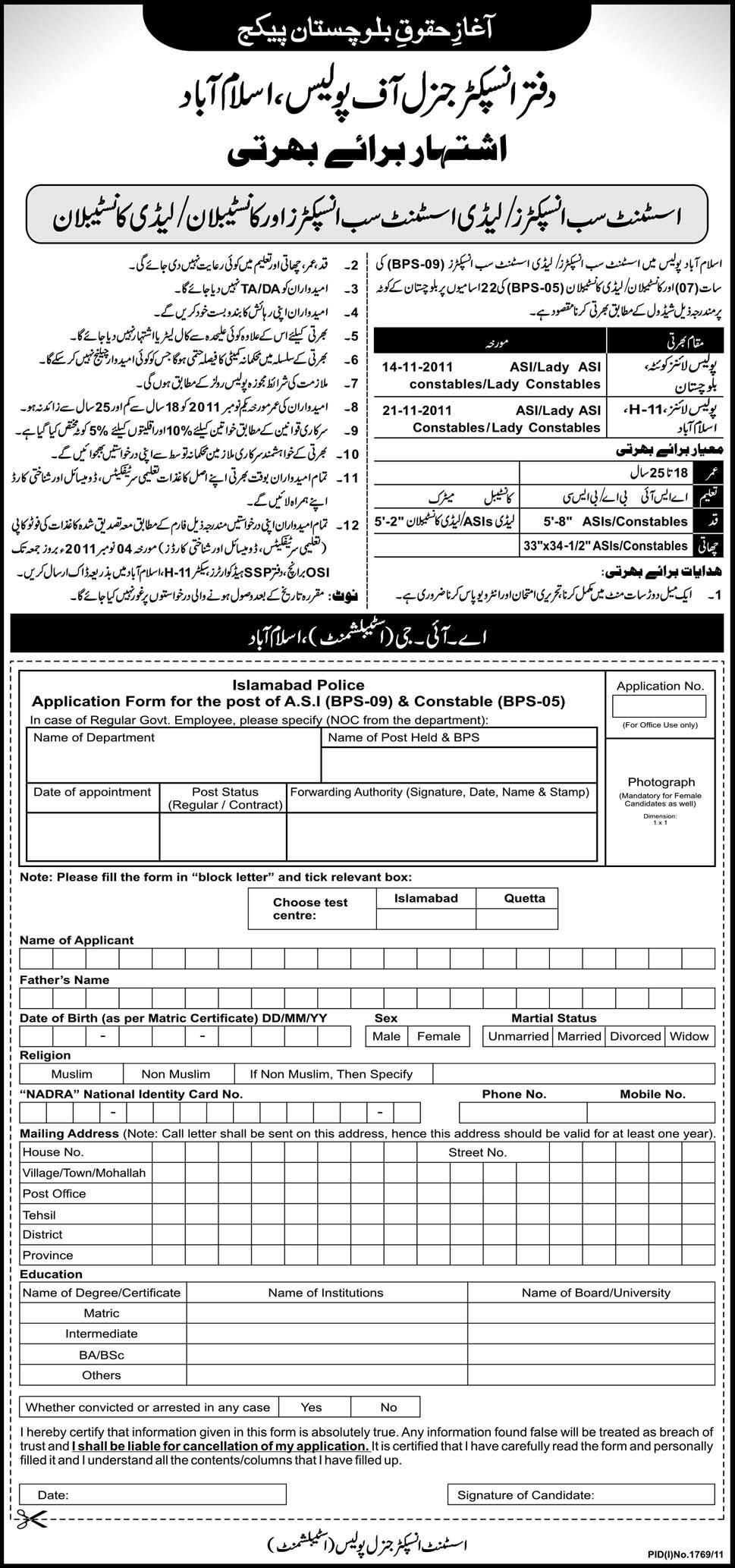 Office of Inspector General of Police, Islamabad Jobs Opportunities