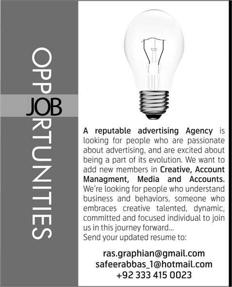 Advertising Agency Required Staff in Different Departments