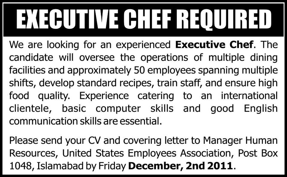 Executive Chef Required in Islamabad