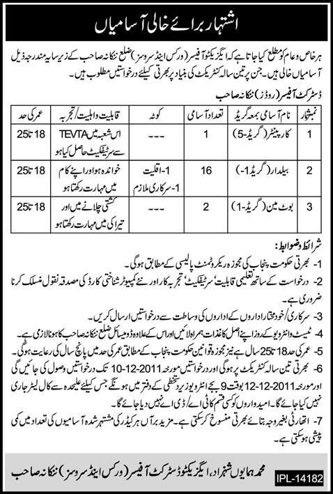 Executive Officer (Work and Services) District Nankana Sahib Jobs Opportunity