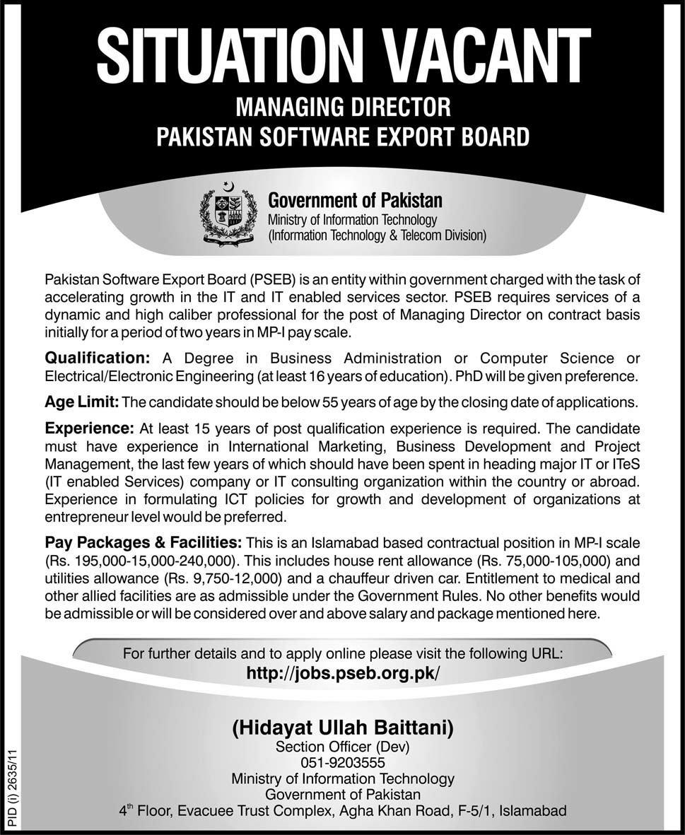 Managing Director Required by Pakistan Software Export Board