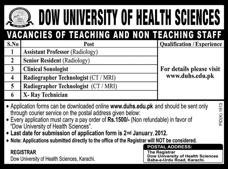 DOW University of Health Sciences Jobs Opportunities