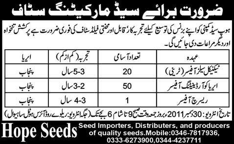 Hope Seeds Company Required Marketing Staff