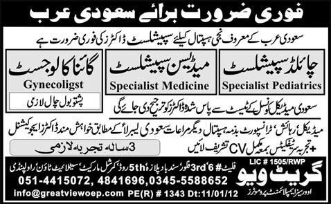 Medical Specialist Required for Saudi Arabia