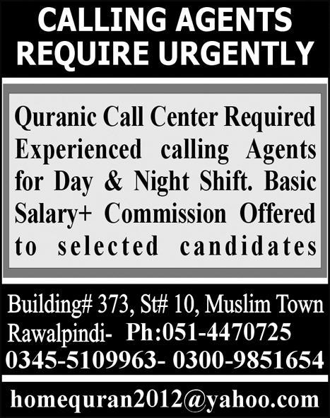 Calling Agents Required in Rawalpindi