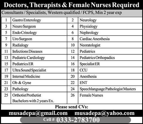 Doctors, Therapists & Female Nurse Required