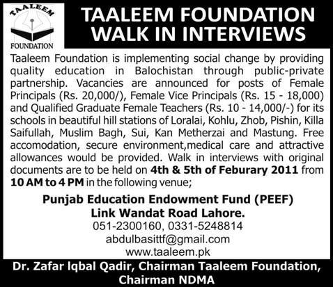 Taaleem Foundation Jobs Opportunity