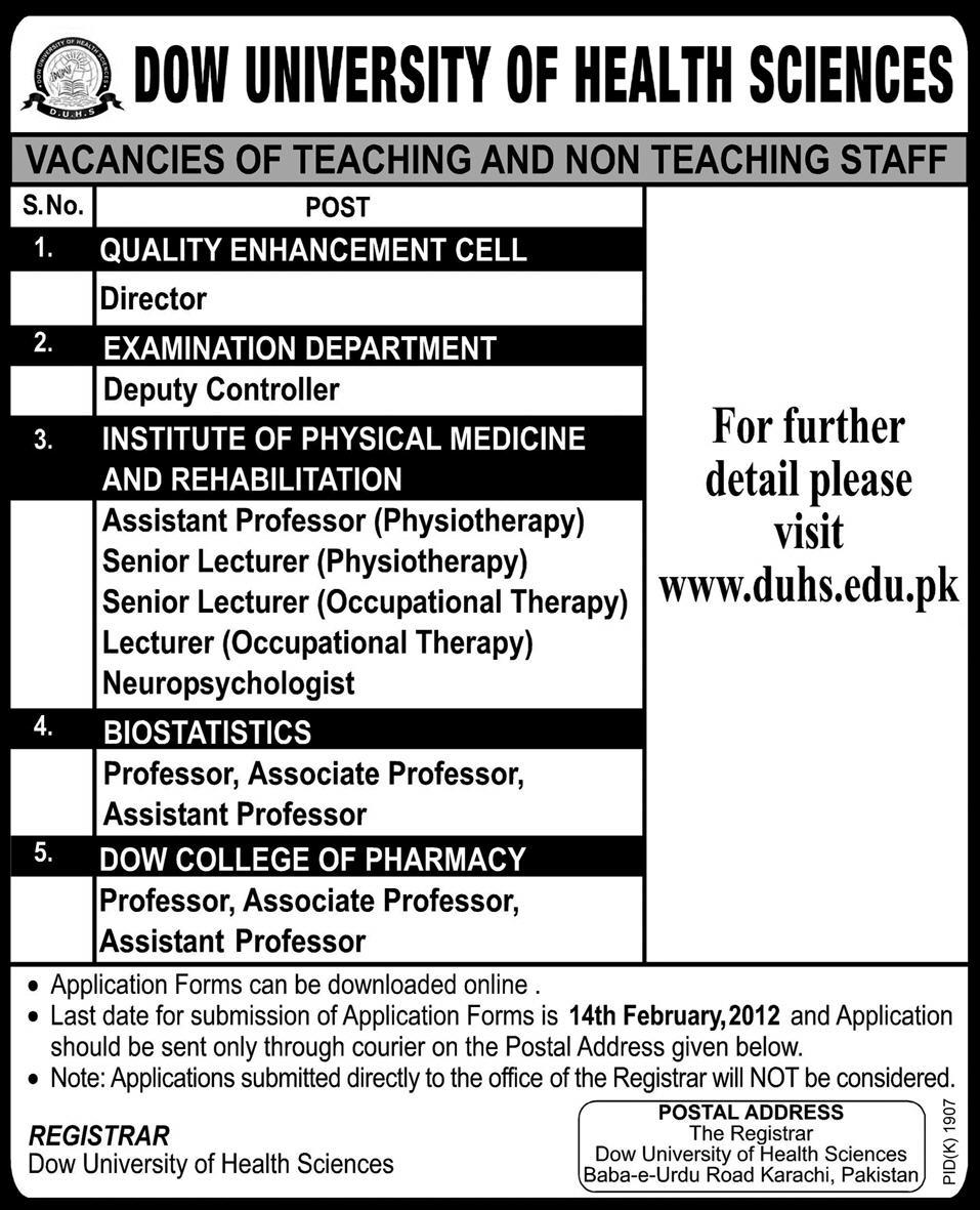 DOW University of Health Sciences Jobs Opportunity