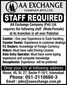 AA Exchange Company Pvt Ltd Required Staff