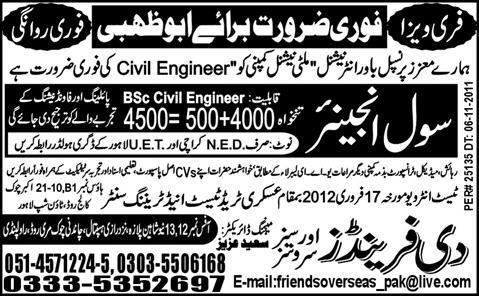 Civil Engineer Required for Abu Dhabi