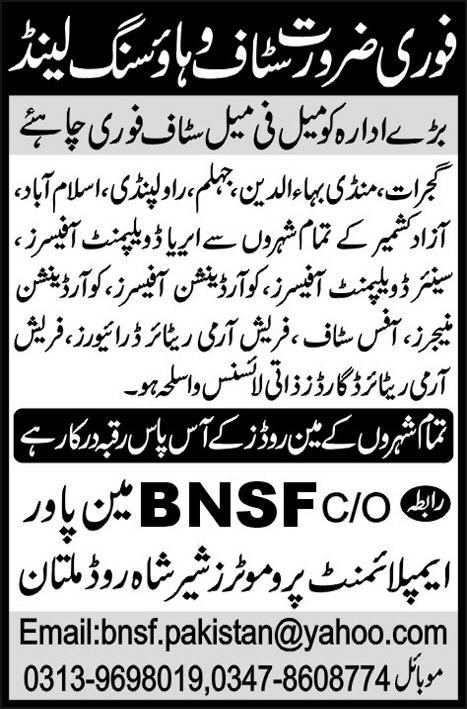Male and Female Staff Required by a Private Sector Organization