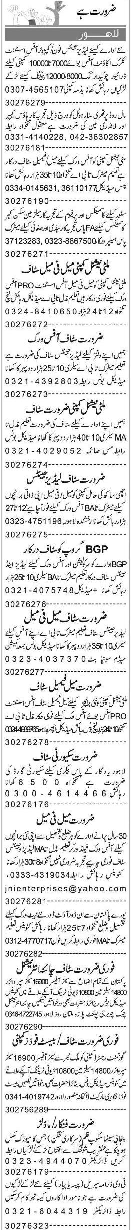 Misc. Jobs in Lahore Express Classified