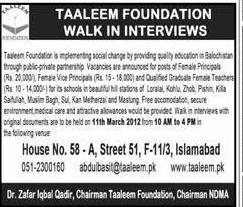 Taleem Foundation Required Staff