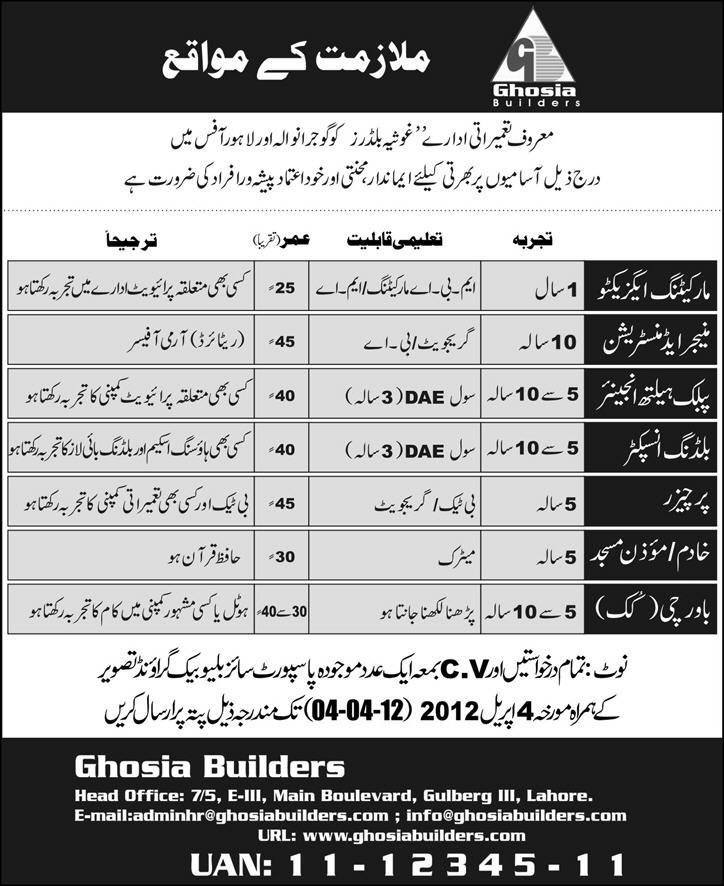 Ghosia Builders Requires Staff