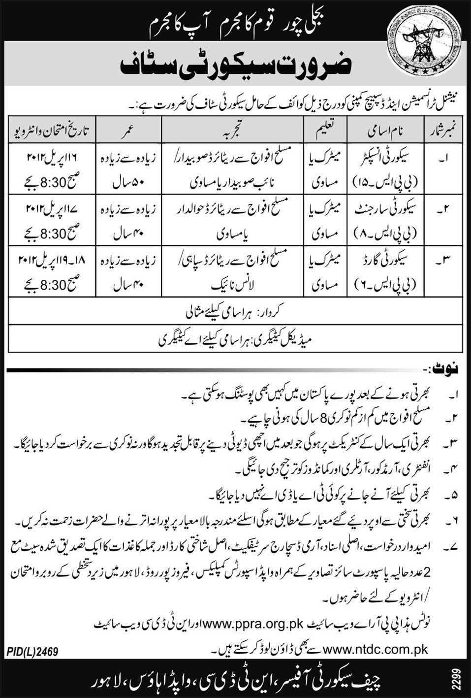 NTDC (National Transmission and Dispatch Company) Govt Jobs