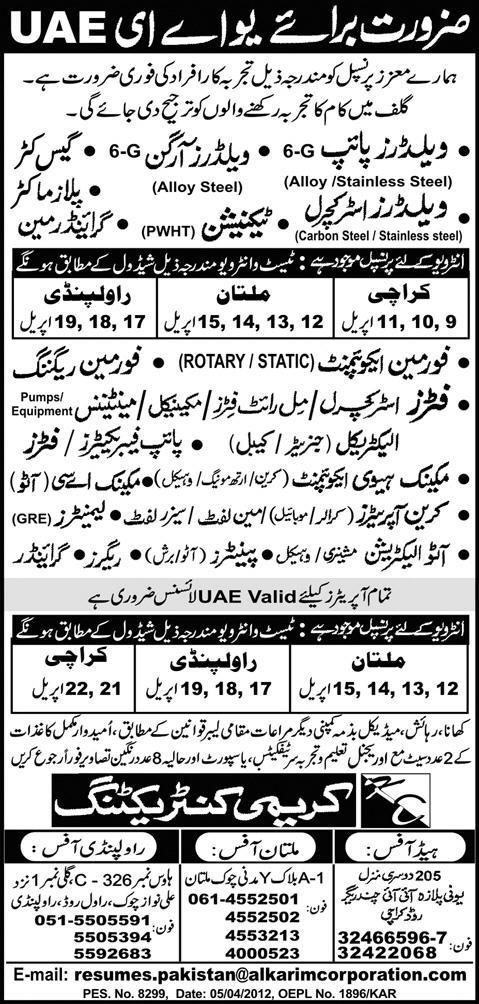 Technicians Mechanics and General Workers Required