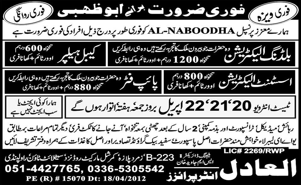 Electricians, Pipe Fitters and Cable Jointer Jobs