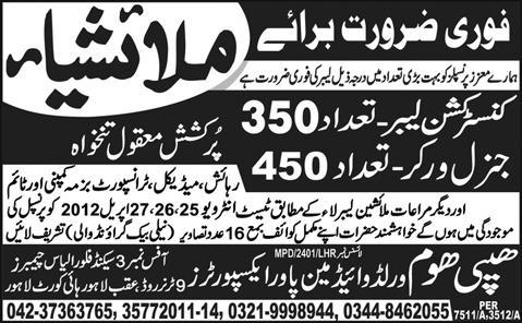 Construction Labor and General Workers Jobs
