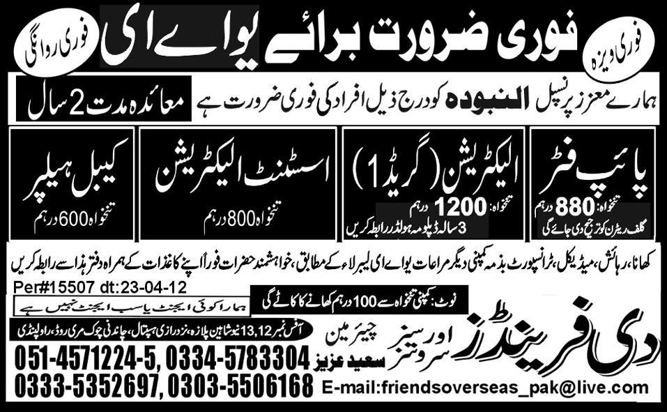 Pipe Fitter, Electrician and Assistant Electrician Jobs