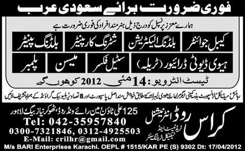 Electricians and Plumbers Required for Saudi Arabia