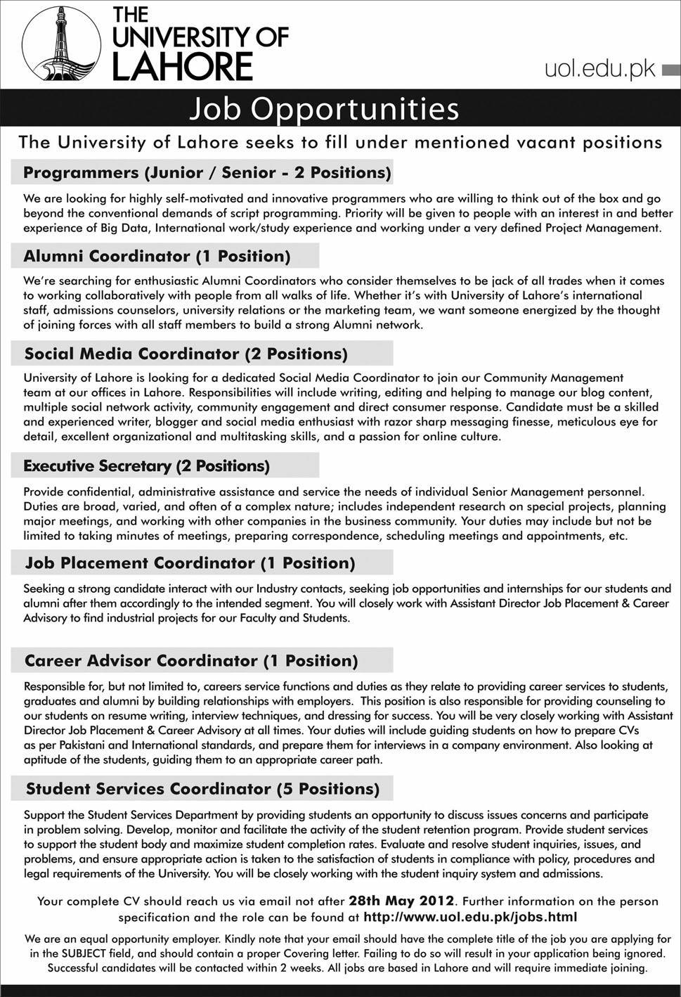 Management Jobs in University of Lahore