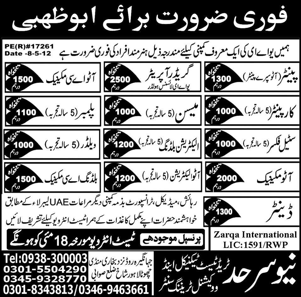 Auto Painters and Electricians Required for Abu Dhabi