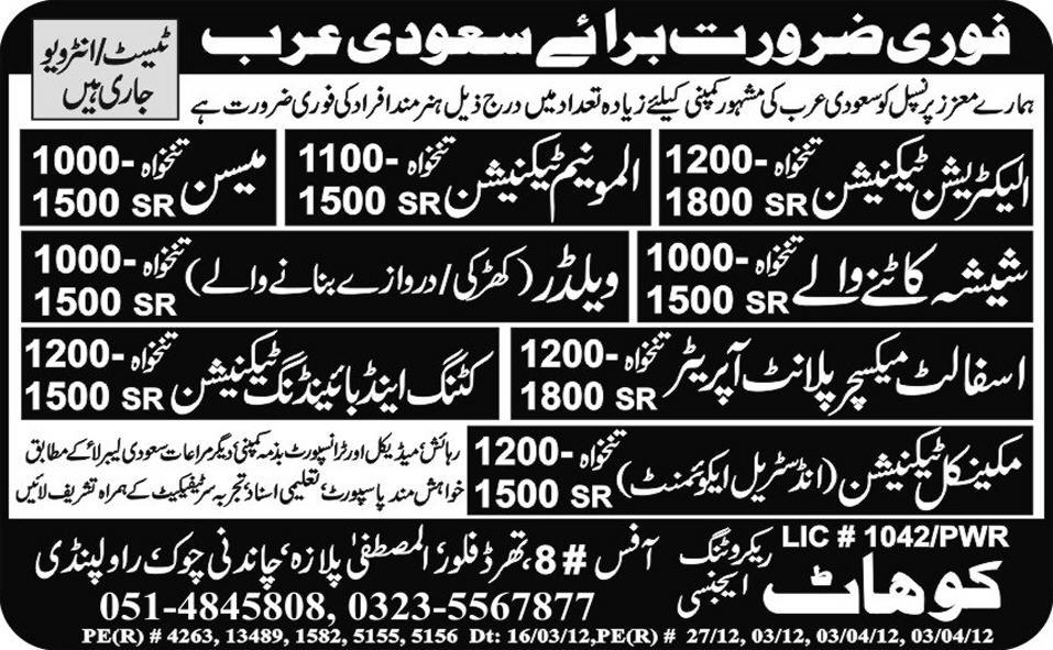 Electrical Staff Required for Saudi Arabia