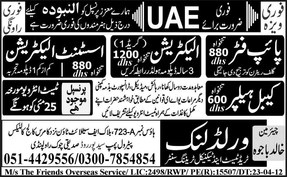 Electricians and Helpers Required for Dubai