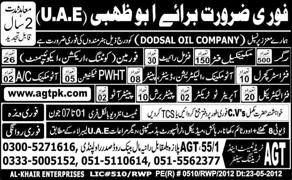 AGT Trade Test and Training Centre Required Technical and Mechanical Staff