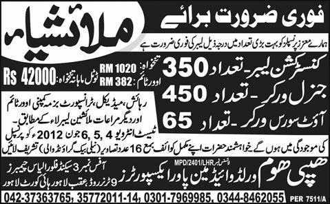 Construction Labours and General Workers Required