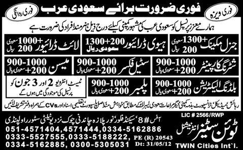 Drivers and Electrician Required by Twin Cities International