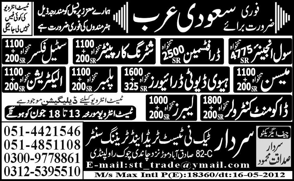 Construction Staff and Technical Staff Required for Saudi Arabia
