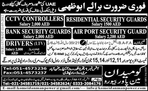 Technical staff Security Guards Required